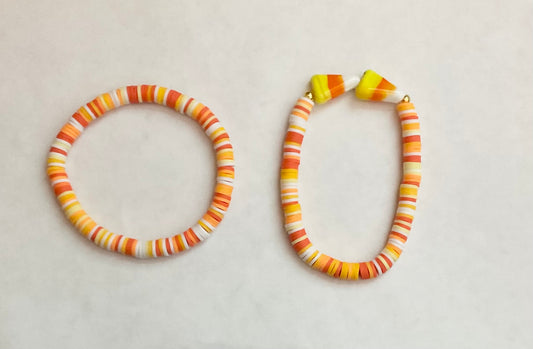 Candy corn clay beaded bracelet set