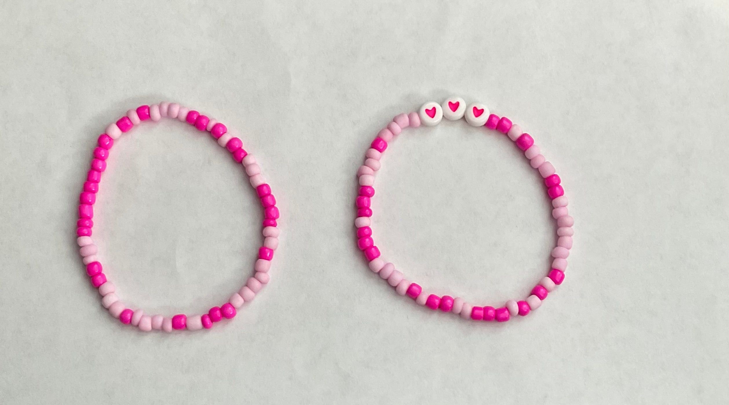 Pretty pink hearts seed bead bracelet set