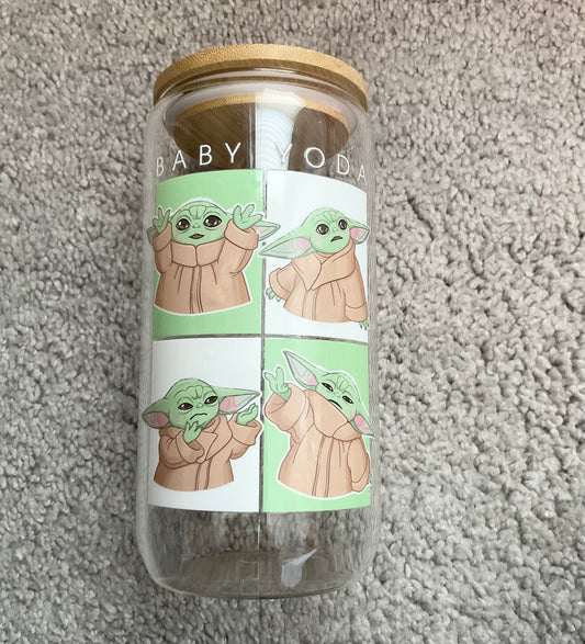 Baby yoda inspired glass cup