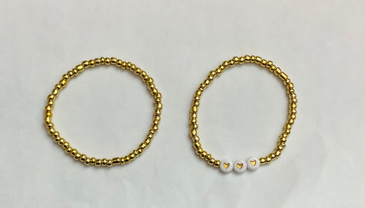 Golden hearts seed bead bracelet set